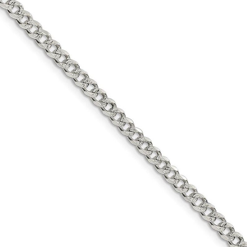 3.8mm, Sterling Silver Solid Pave Curb Chain Necklace, 18 Inch